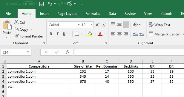 Excel example UR and DR