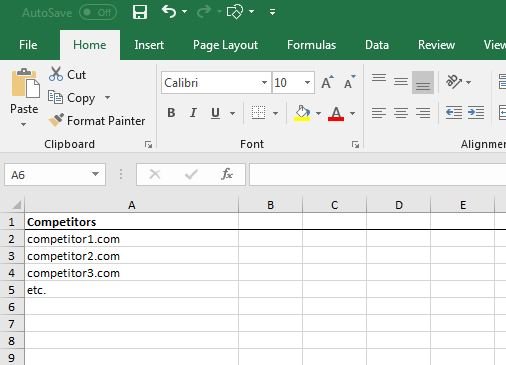 Excel example column A competitors