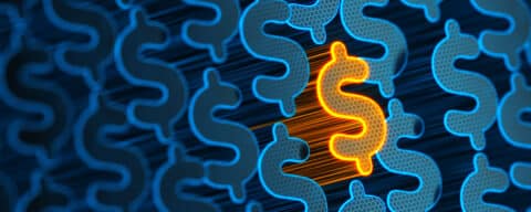 conceptual image with dollar signs to depict the idea of viewing marketing as a cost