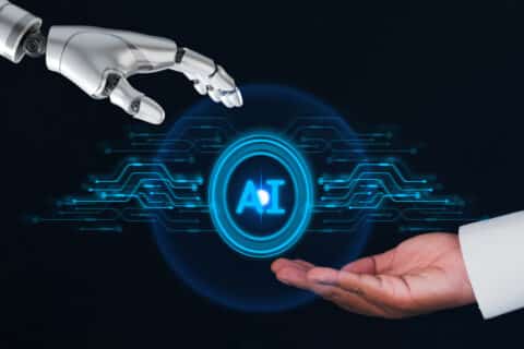 conceptual illustration depicting human-AI collaboration in marketing