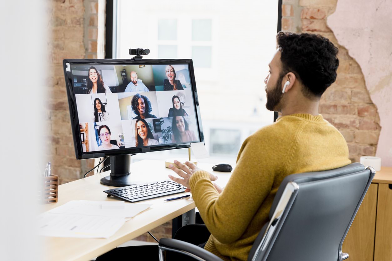 remote worker on a Zoom meeting